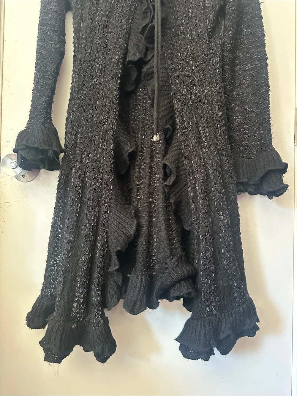 Black Ruffled Knit Cardigan - Picture 4 of 8